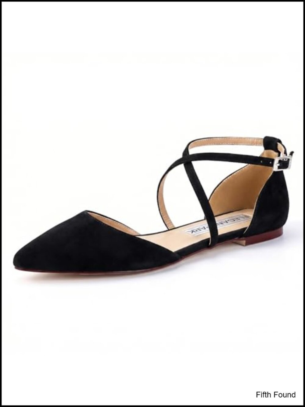 Suede Pointed Toe Flats with Cross Strap Buckle and Cushioned Insole for Work